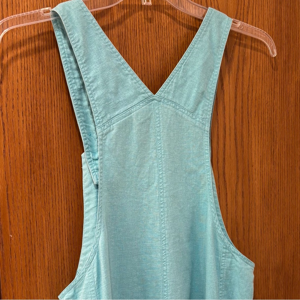 Cute vtg linen blend light blue overalls, medium - Picture 5 of 11